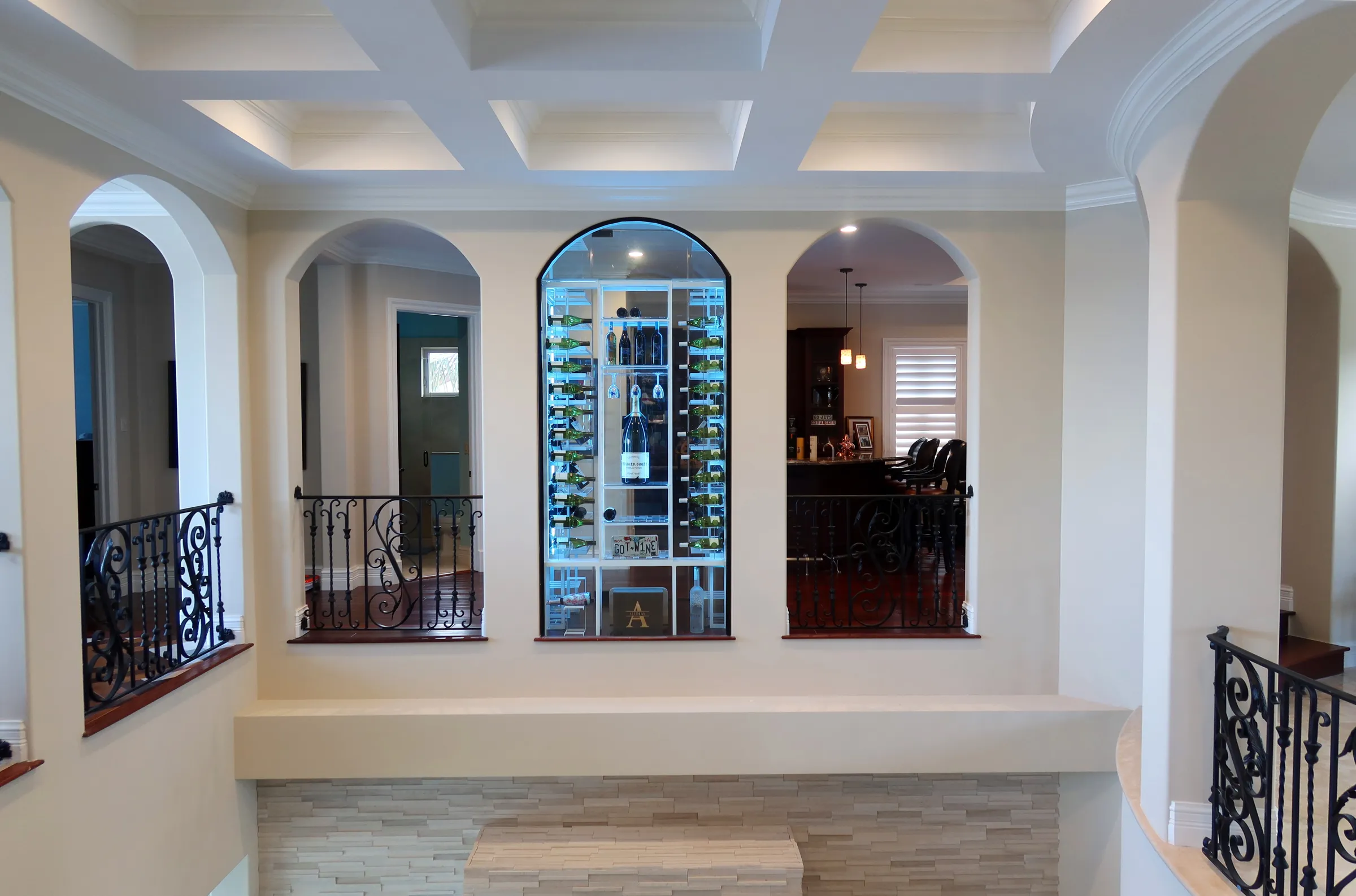 modern wine cellar Jupiter Florida, contemporary wine storage, premium materials, metal and wooden wine racks — photograph 2 of 5