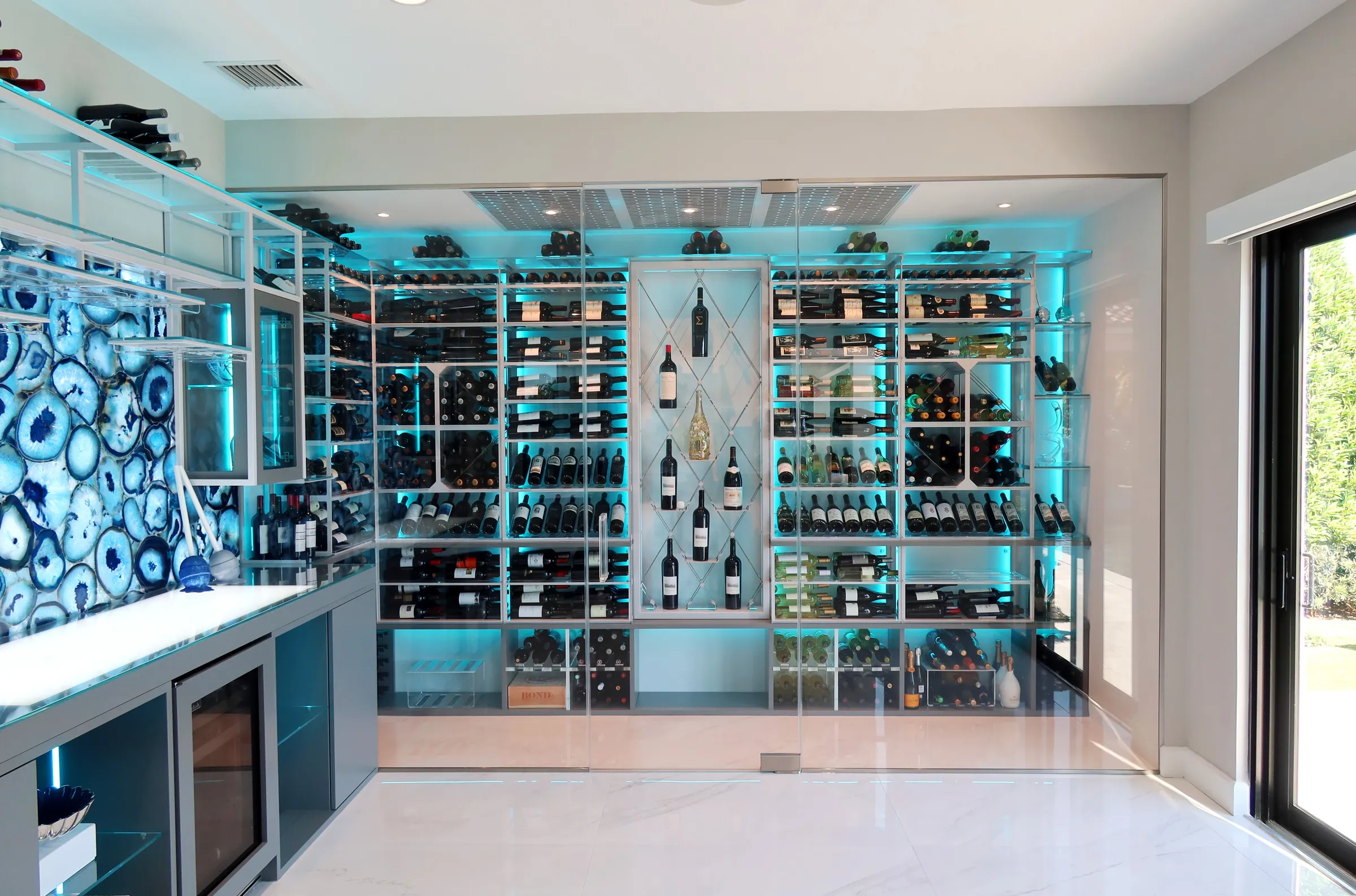 Modern wine room bar Parkland FL - full room view, contemporary wine storage, LED accent lighting, Barnsley
