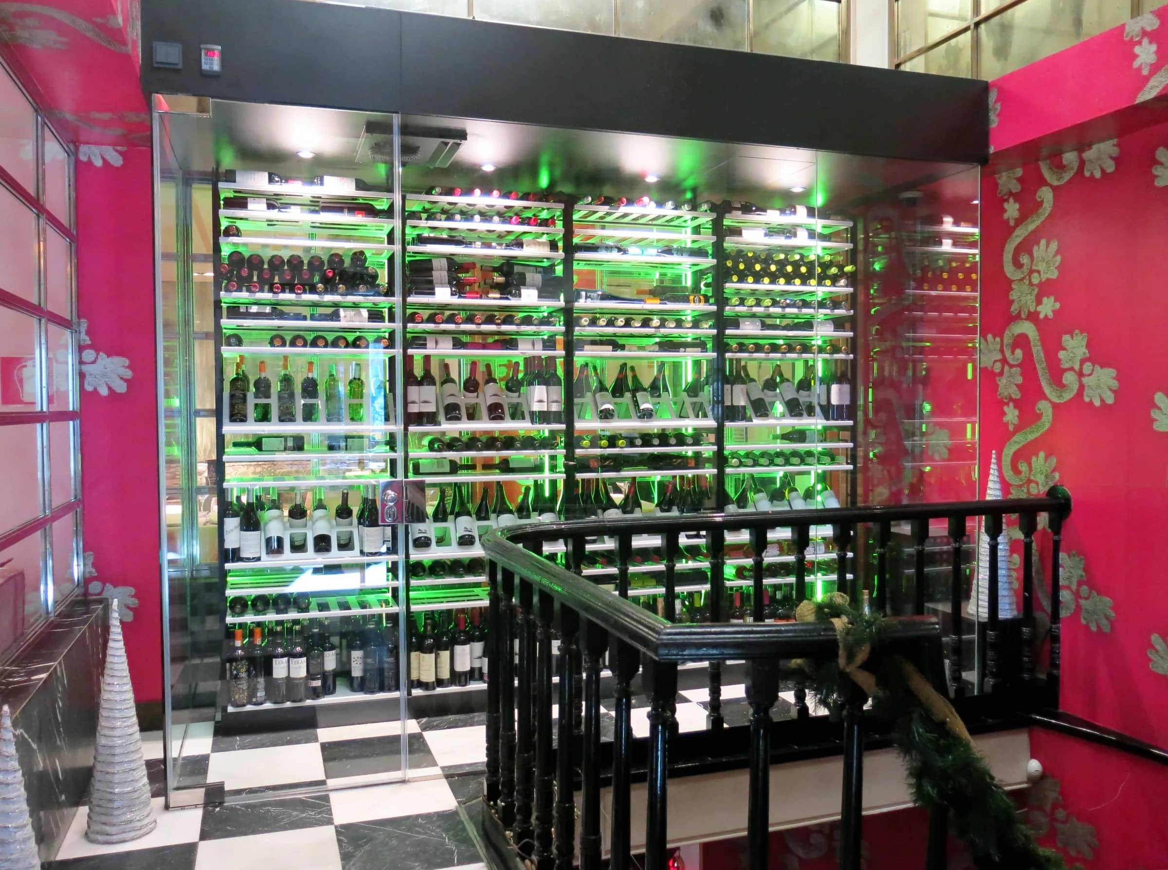 Bespoke wine cellar Spain Rest Fortuni glass wine room with curated wine display