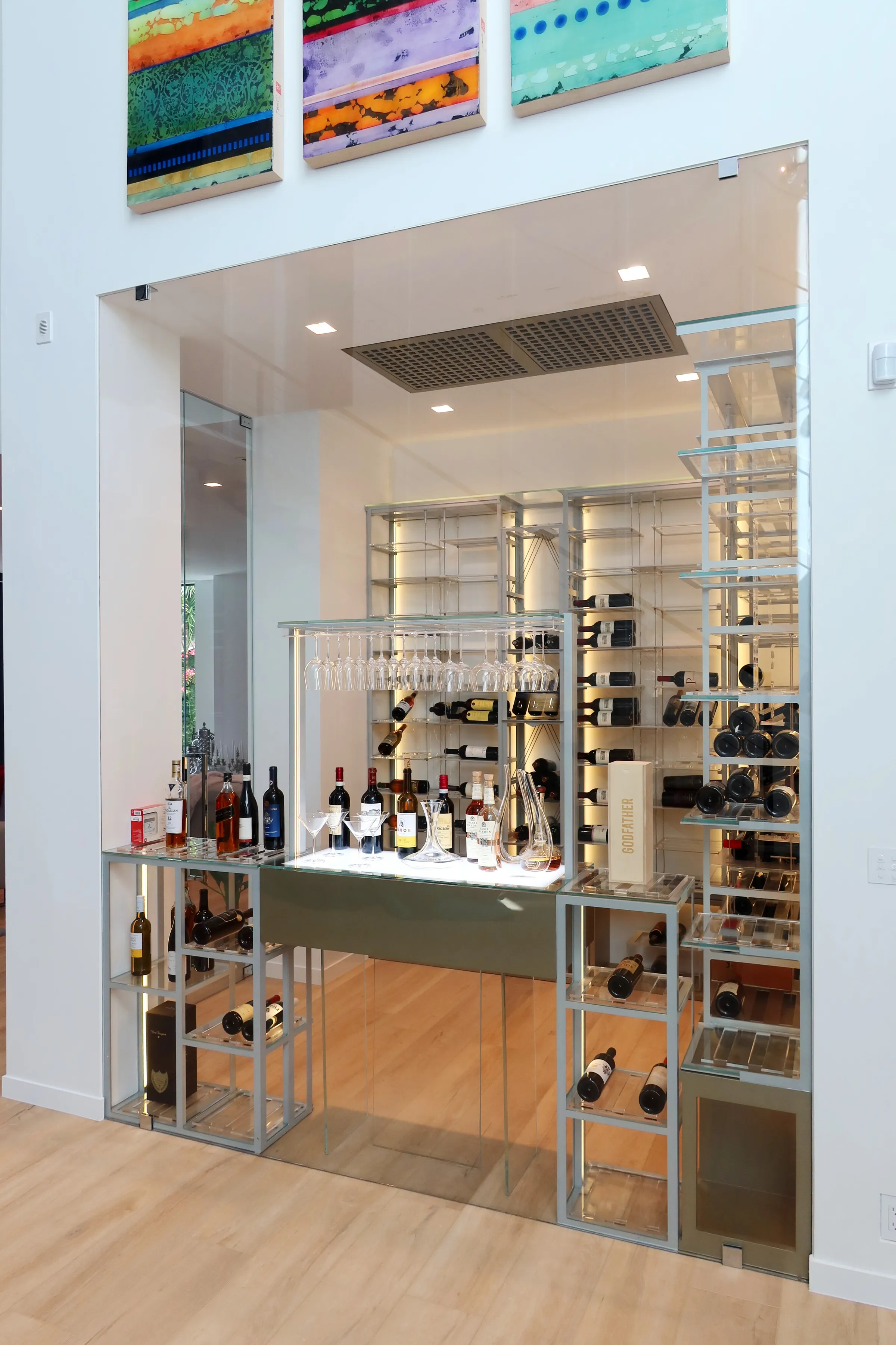 Modern wine room Boca Raton contemporary wine storage custom design Dragon Cellars Florida