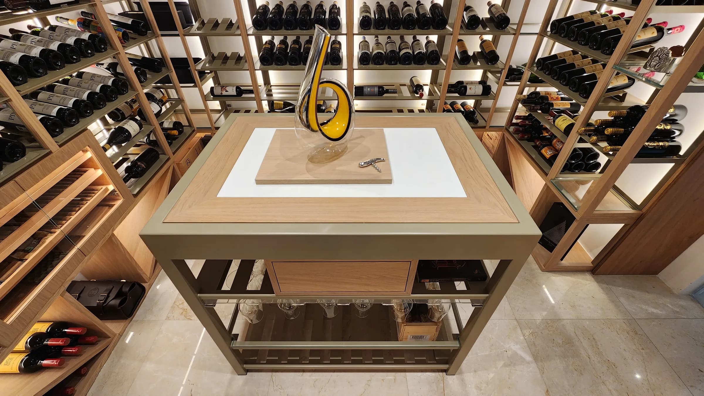 Luxury home wine cellar Florida Bella Vista floor-to-ceiling glass enclosures