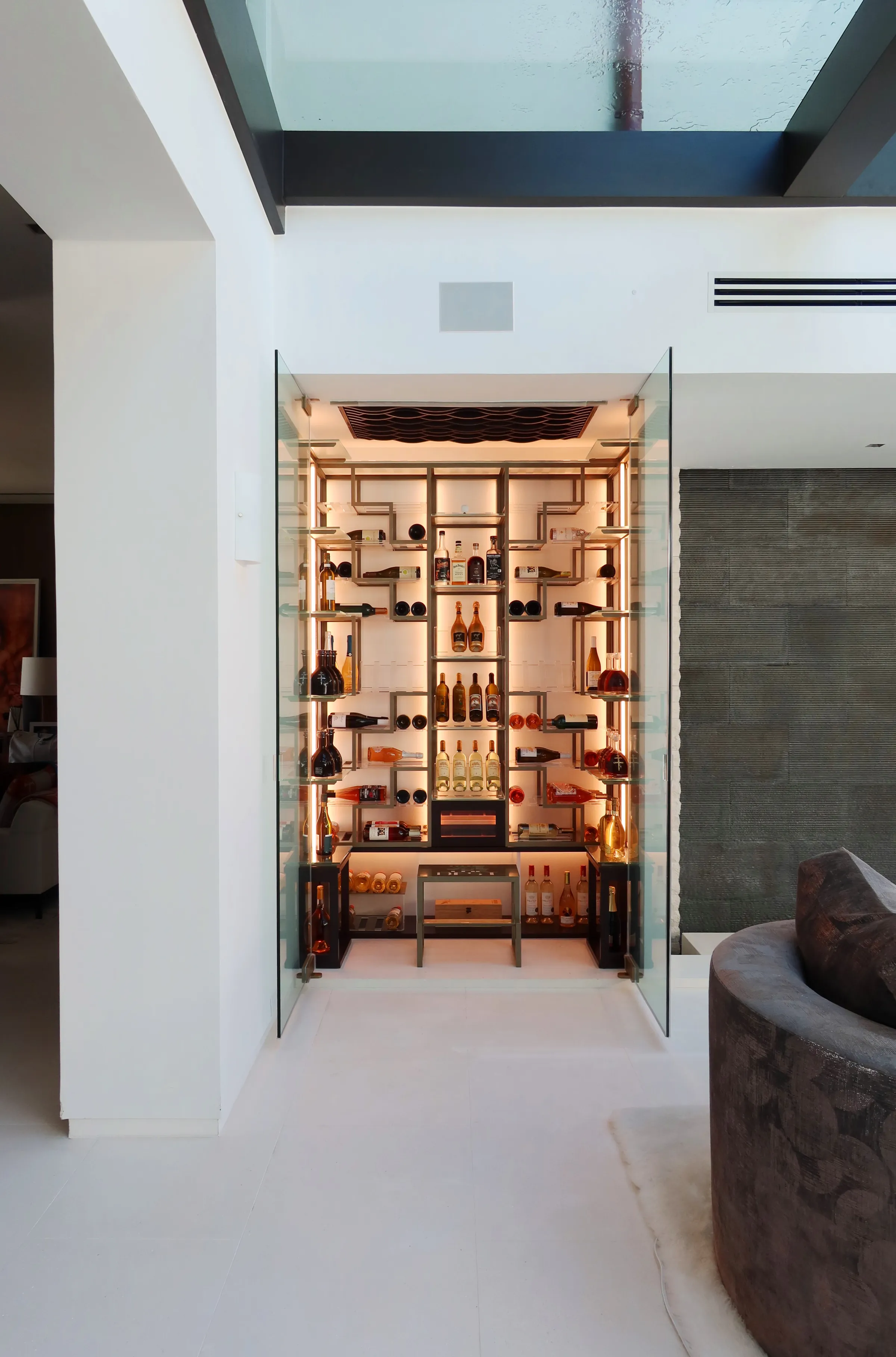 Celebrity wine cellar DJ Khaled Miami - detail view custom wine storage, vertical display