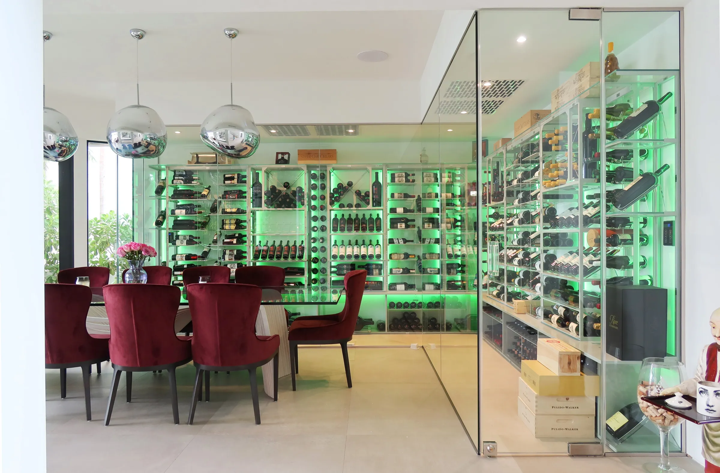Modern wine cellar stainless steel contemporary wine room Venetian Dragon Cellars Florida