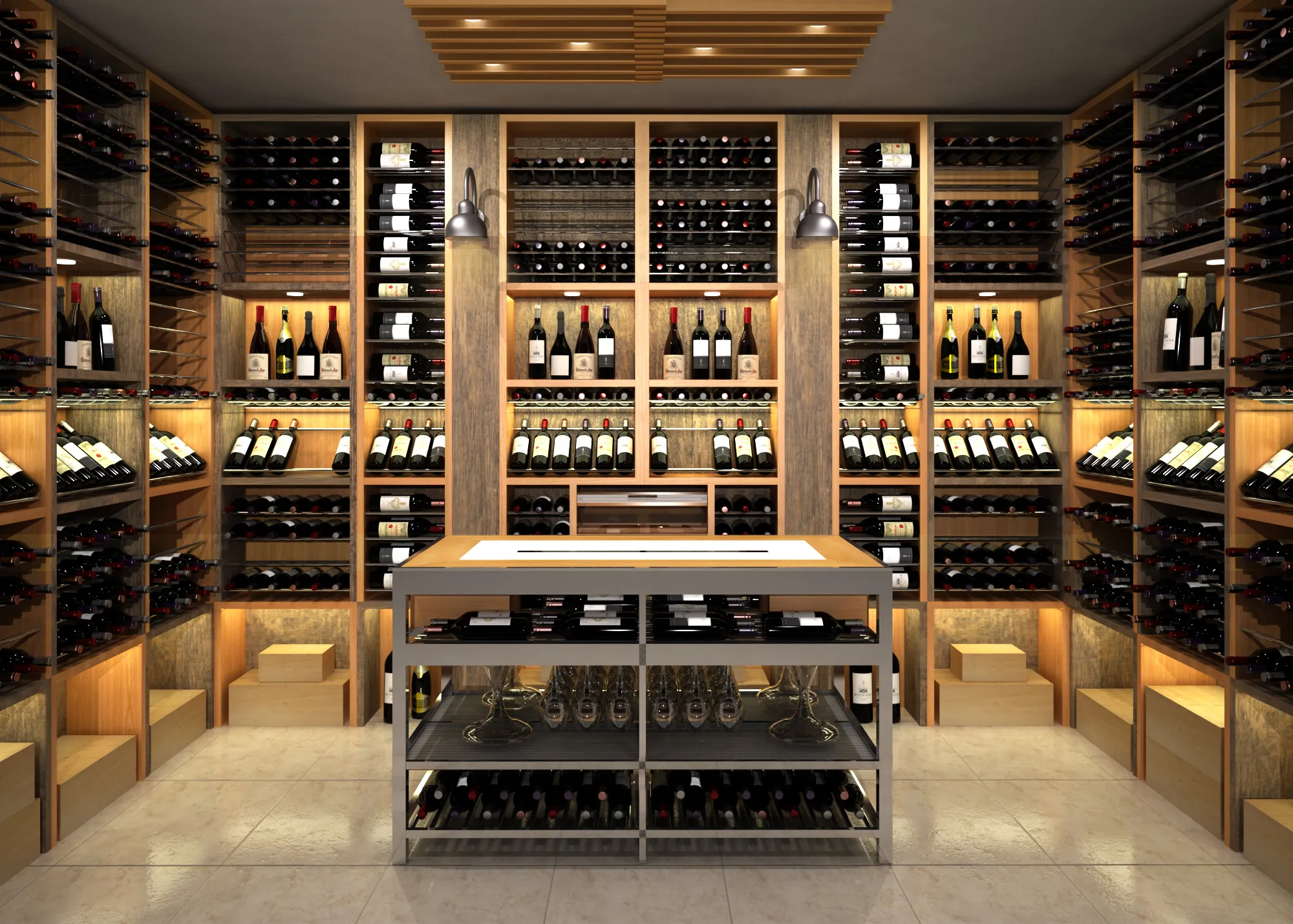 Transitional wine cellar Palm Beach FL - Palm Beach 1, wine crates large format storage, LED integrated