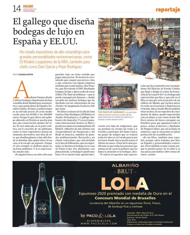 El gallego que diseña bodegas de lujo en España y EE.UU. — La Voz de Galicia, 28 de julio de 2024